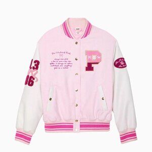 PINK x LoveShackFancy Reissued Boyfriend Varsity Jacket Large